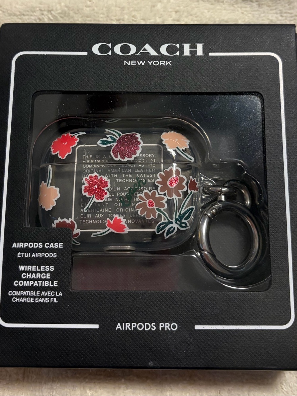 Coach Clear Floral AirPods Pro Case with Black Keyring